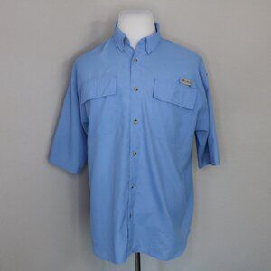 Columbia Men's PFG Style Shirts (2) * Large L * Blue Khaki * VG * Short Sleeve
